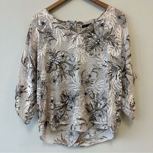 White House Black Market Silk Blend Burnout Floral Blouse in Brown
